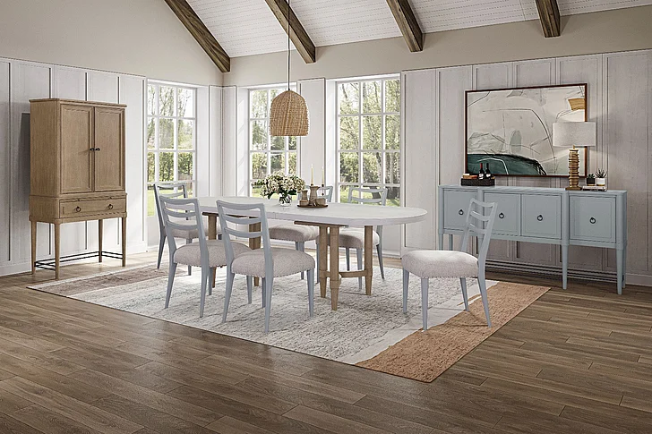 Emma Mason Signature Timog Park 7pc Pillar Trestle Dining Room Set in Sand