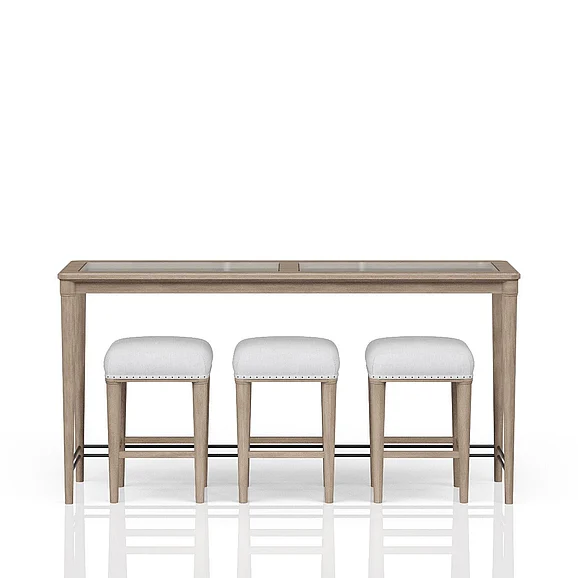 Emma Mason Signature Timog Park Frosted Glass Console Table w/ 3 Stools in Sand
