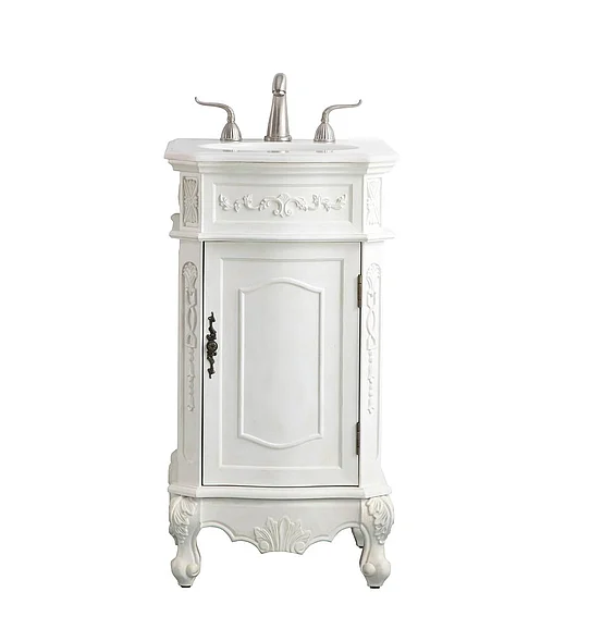 Elegant 19 In. Single Bathroom Vanity in Antique White with Ivory White Engineered Marble VF10119AW-VW