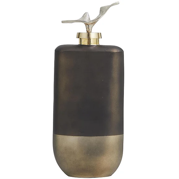 UMA Bronze Glass Abstract Colorblock Living Room Decorative Jars with Gold Accents and Silver Wave Designed Top, 7" x 4" x 16" | 34002 CLOSEOUT