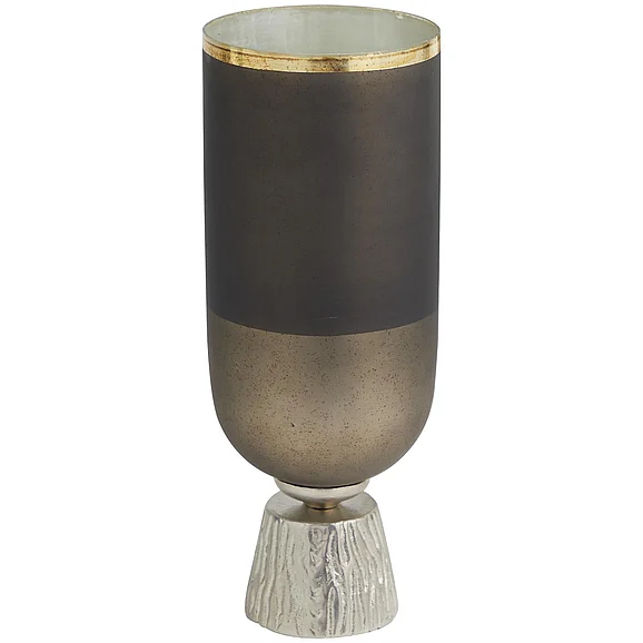 UMA Bronze Glass Colorblock Candle Holder with Gold Accents and Textured Silver Base, 6" x 6" x 16" | 34004 CLOSEOUT