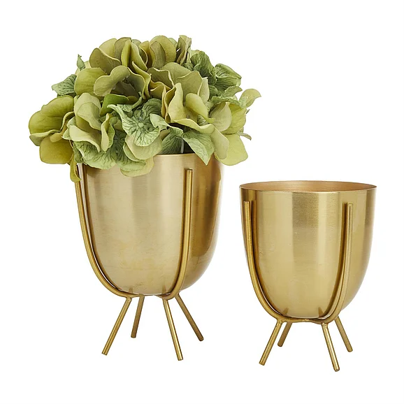 UMA CosmoLiving by Cosmopolitan Gold Metal Small Indoor Outdoor Planter with Removable Stand, Set of 2 6, 7H | 34165