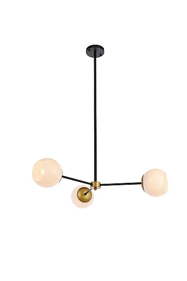 Elegant Briggs 32 In. Pendant in Black and Brass with White Shade LD647D32BRK CLOSEOUT