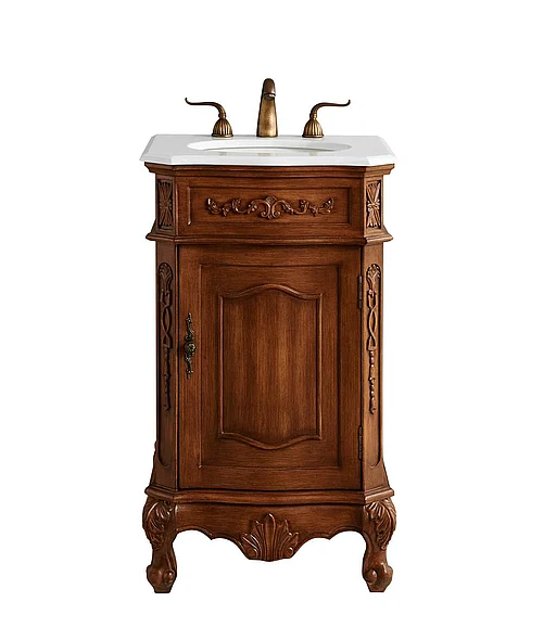 Elegant 21 In. Single Bathroom Vanity in Teak Color with Ivory White Engineered Marble VF10121TK-VW