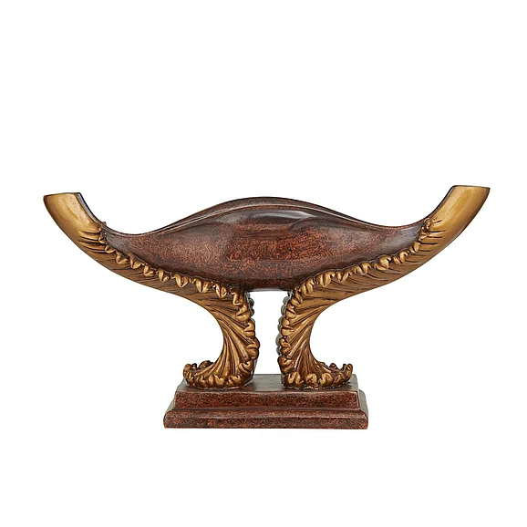 UMA Brown Polystone Floral Ornate Decorative Bowl, 22" x 7" x 12" | 34733 CLOSEOUT