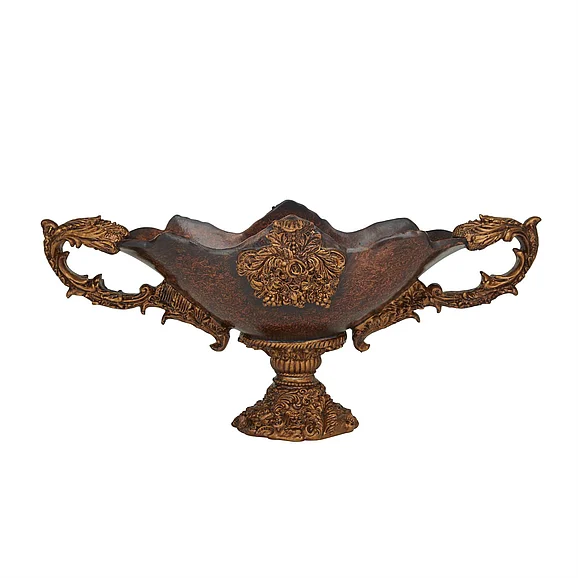 UMA Dark Brown Polystone Floral Ornate Decorative Bowl, 23" x 10" x 11" | 34734 CLOSEOUT