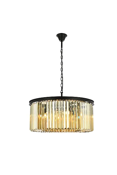 Elegant Sydney 8 Light Matte Black Chandelier Golden Teak (Smoky) Royal Cut Crystal 1238D31MB-GT/RC