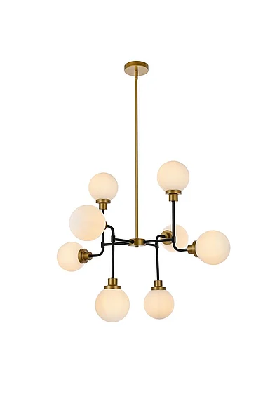 Elegant Hanson 8 Lights Pendant in Black with Brass with Frosted Shade LD7038D36BRB CLOSEOUT