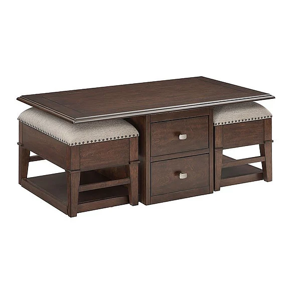 Homelegance Claremore Cocktail Table with Two Ottomans in Brown 3500-30