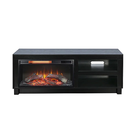 Sunny Designs 56" Media Console with Electric Fireplace in Black Oak Melamine K3501BOM-W