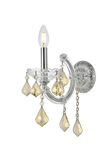 Elegant Maria Theresa 1 Light Chrome Wall Sconce Golden Teak (Smoky) Royal Cut Crystal 2800W1C-GT/RC