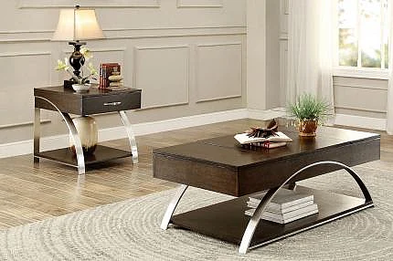 Homelegance Tioga 3pc Lift Top Cocktail Table Set in Espresso and Chrome Metal