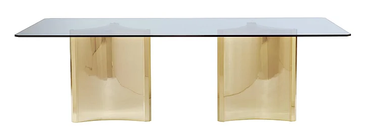 Bernhardt Abbot Metal Dining Table with Glass Top in Painted Brass