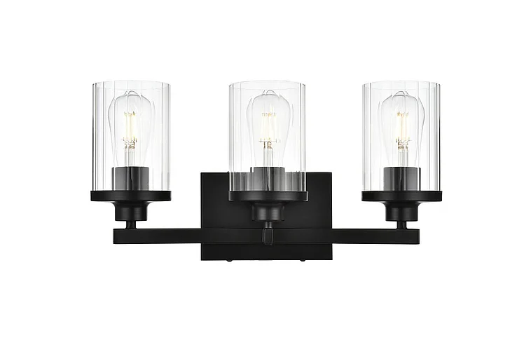 Elegant Saanvi 3 Light Black and Clear Bath Sconce LD7316W18BLK