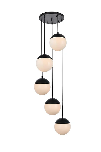 Elegant Eclipse 5 Lights Black Pendant with Frosted White Glass LD6074BK
