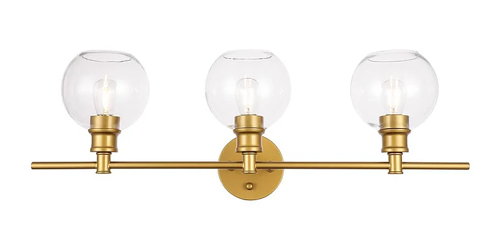 Elegant Collier 3 Light Brass and Clear Glass Wall Sconce LD2318BR