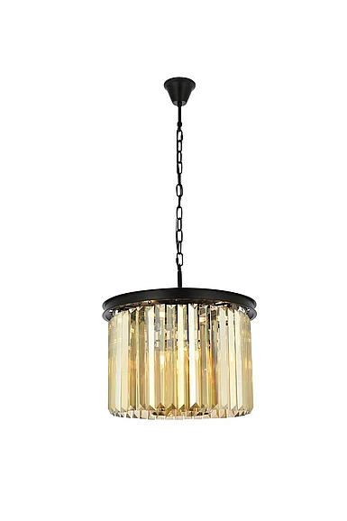 Elegant Sydney 6 Light Matte Black Pendant Golden Teak (Smoky) Royal Cut Crystal 1238D20MB-GT/RC