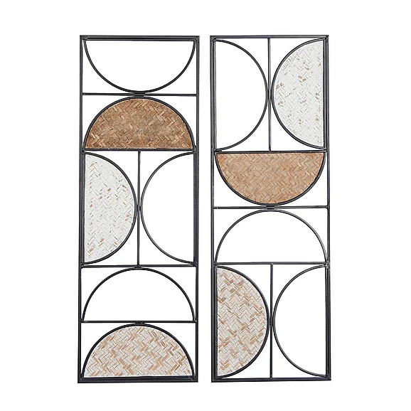 UMA Brown Metal Geometric Carved Designs Home Wall Decor, Set of 2 11W, 30H | 35894