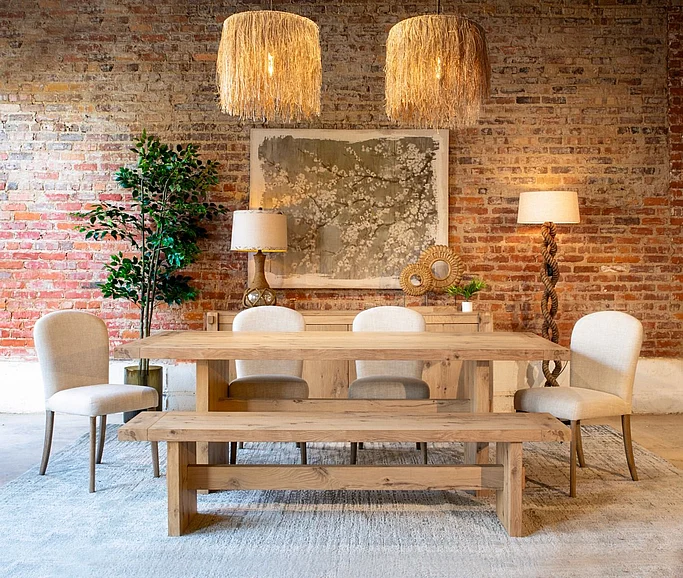 HTD Flagstaff 6pcs Dining Room Set in Natural Distressed Oak