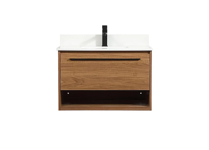 Elegant 30 In. Single Bathroom Vanity in Walnut Brown with Backsplash VF43530WB-BS