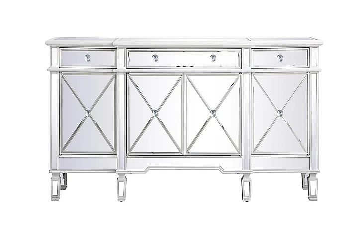 Elegant 60 In. Mirrored Credenza in Antique White MF6-1001AW CLOSEOUT