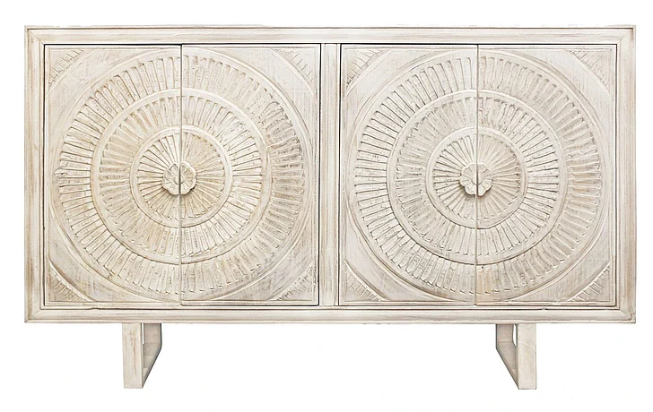 Moti Furniture Albany 4 Hand Carved Door Albert Cabinet in White 36009006