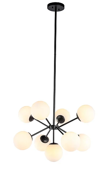 Elegant Jupiter 9 Light Black and Frosted White Glass Pendant LD5028D27BK