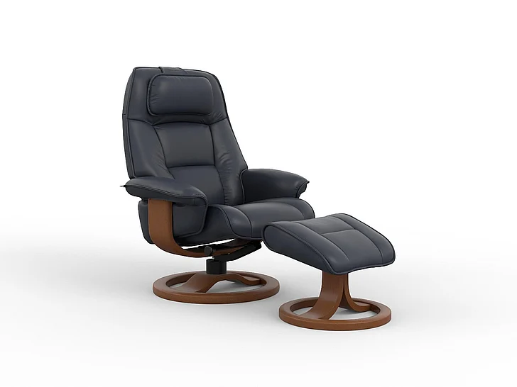 Fjords Admiral R Large Recliner with Footstool - Manual in Blue/Walnut 361501-291-010 CUSTOM ITEM