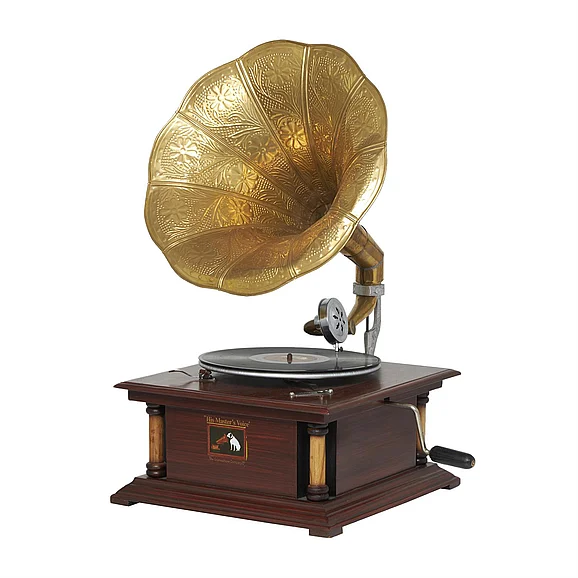 UMA Brown Wood Functional Gramophone with Record, 18" x 16" x 28" | 36313