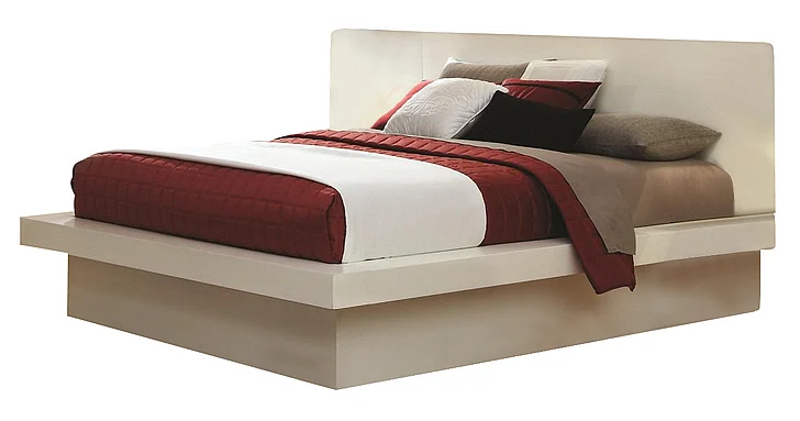 Coaster Jessica Queen Platform Bed with Rail Seating and Lights in White CLEARANCE