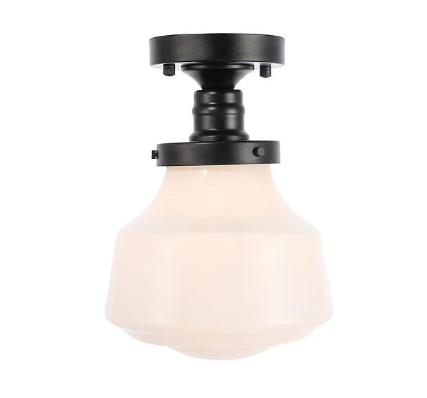 Elegant Lyle 1 Light Black and Frosted White Glass Flush Mount LD6249BK