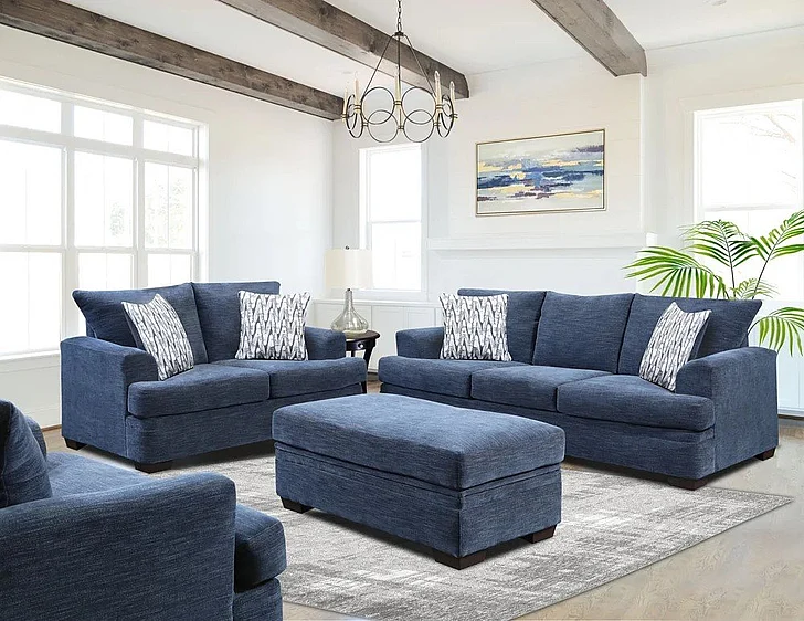 Peak Living 3650 Sofa Living Room Set in Aden #14 Blue CUSTOM ITEM