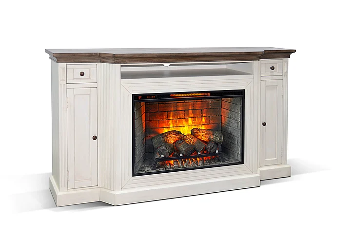 Sunny Designs 72" Media Console with Electric Fireplace in Buckskin/Marble White K3650MB-2S