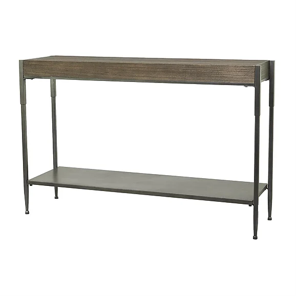 UMA Gray Metal 1 Shelf Living Room Console Table with Brown Wood Top, 49 x 14 x 32 | 36588
