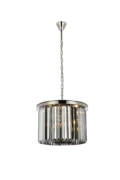Elegant Sydney 6 Light Polished Nickel Pendant Silver Shade (Grey) Royal Cut Crystal 1238D20PN-SS/RC