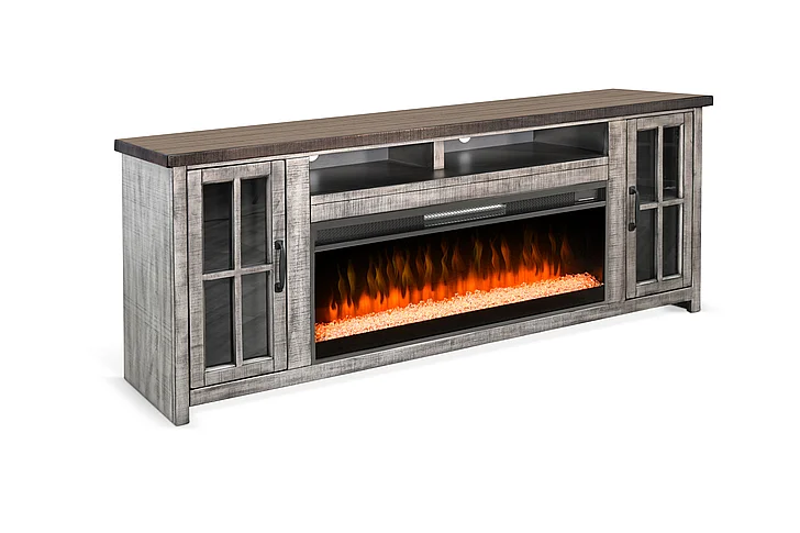 Sunny Designs 76" Media Console with Electric Fireplace in Tobacco Leaf/Alpine Grey K3662TA-76C