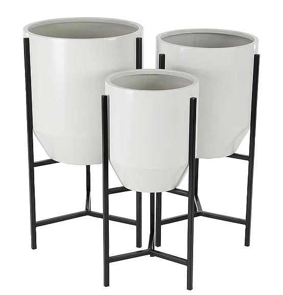 UMA White Metal Planter, Set of 3 22, 24, 26H | 36751 CLOSEOUT
