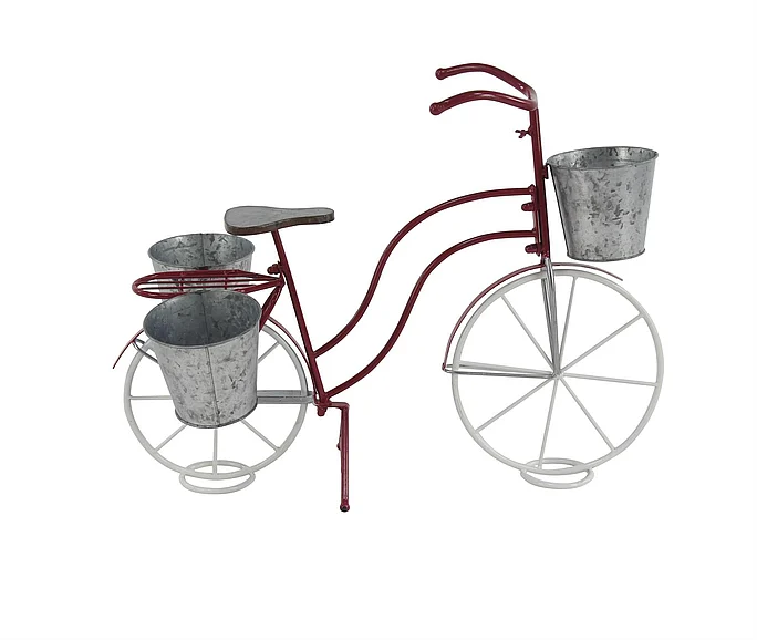 UMA Red Metal Bike Indoor Outdoor Plantstand with Basket and Saddle Bag Planters, 31 x 15 x 23 | 36766