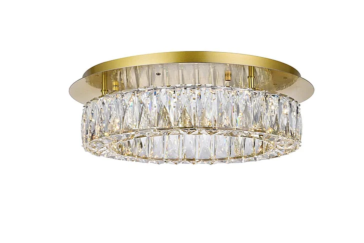Elegant Monroe Led Light Gold Flush Mount Clear Royal Cut Crystal 3503F18G