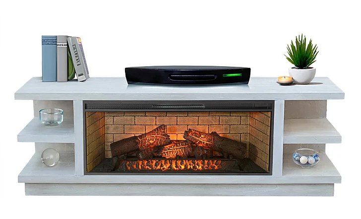 Sunny Designs 72" Media Console with Electric Fireplace in Light Grey K3680LG-W
