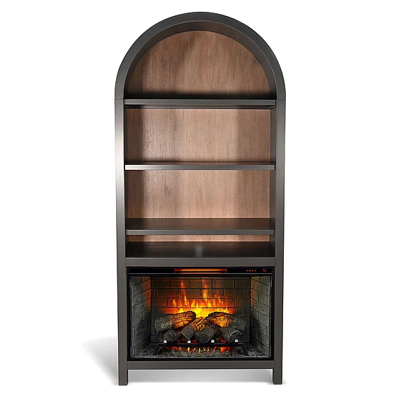 Sunny Designs Arched Bookcase with Electric Fireplace in Black Magic K3681BL-S