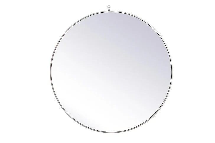 Elegant Metal Frame Round Mirror with Decorative Hook 39 In. in Silver MR4739S