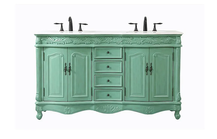 Elegant 60 In. Double Bathroom Vanity in Vintage Mint VF-1049VM