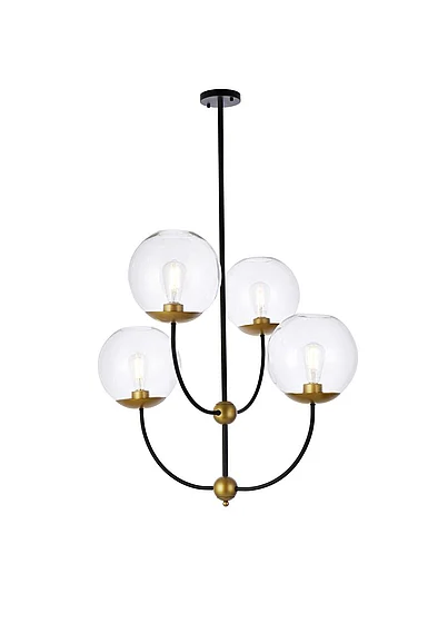 Elegant Lennon 31.5 In. Pendant in Black and Brass with Clear Shade LD652D30BRK CLOSEOUT