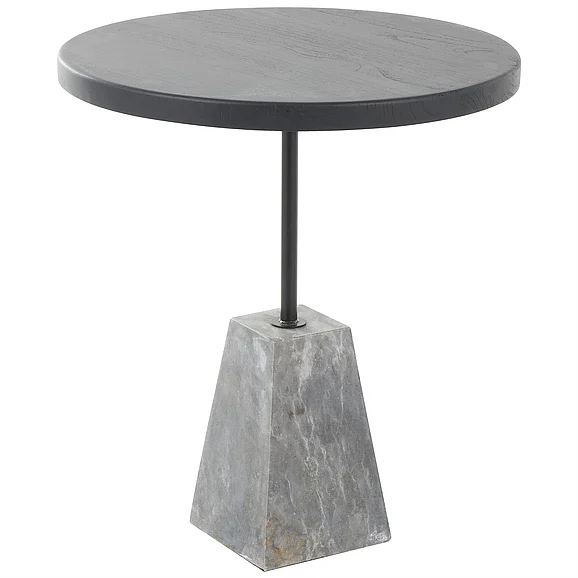UMA Black Wood Geometric Side End Accent Table with Gray Marble Pyramid Base, 20" x 20" x 23" | 37110 CLOSEOUT