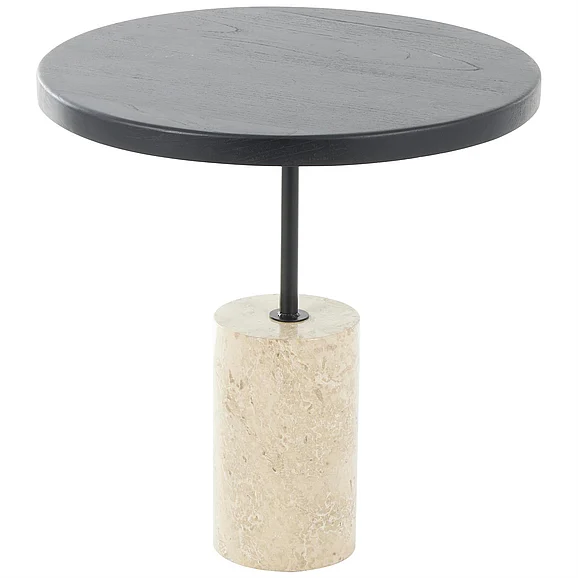 UMA Black Wood Geometric Side End Accent Table with Ivory Marble Base, 20 x 20 x 20 | 37111