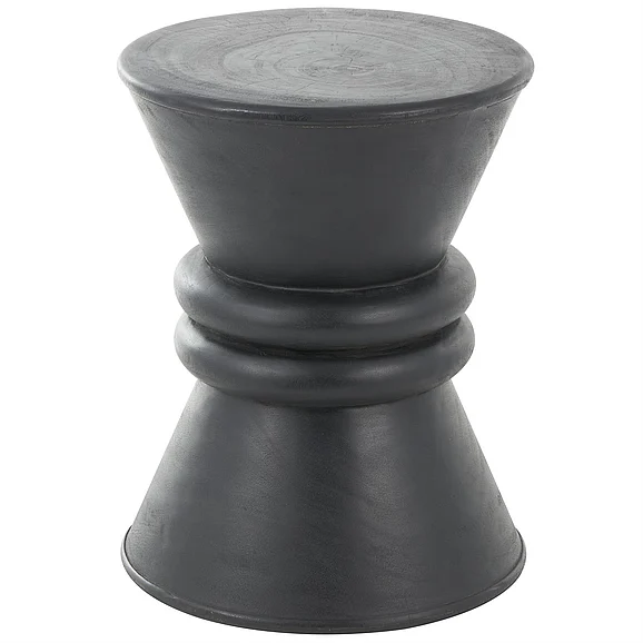UMA Black Wood Geometric Handmade Carved Hourglass Side End Accent Table with 3D Ring Center, 14" x 14" x 18" | 37113 CLOSEOUT