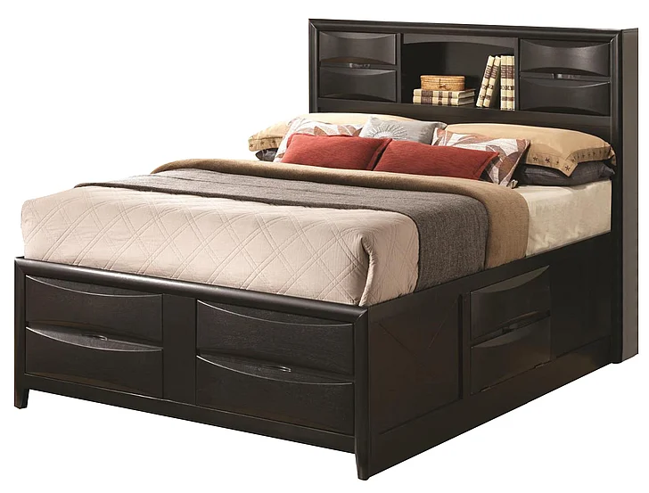 Coaster Briana Queen Storage Bed with Bookshelf in Black 202701Q