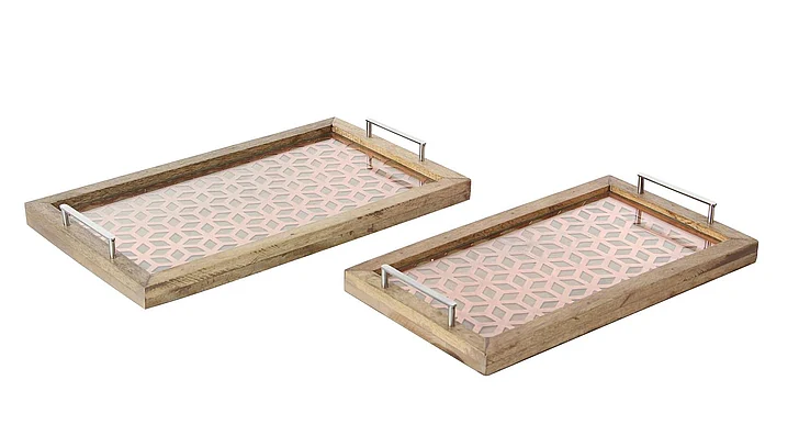 UMA Set of 2 Brown Mango Wood Contemporary Tray, 18, 20 | 37189