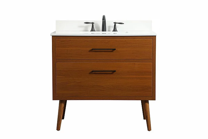Elegant 36 In. Single Bathroom Vanity in Teak with Backsplash VF41036MTK-BS